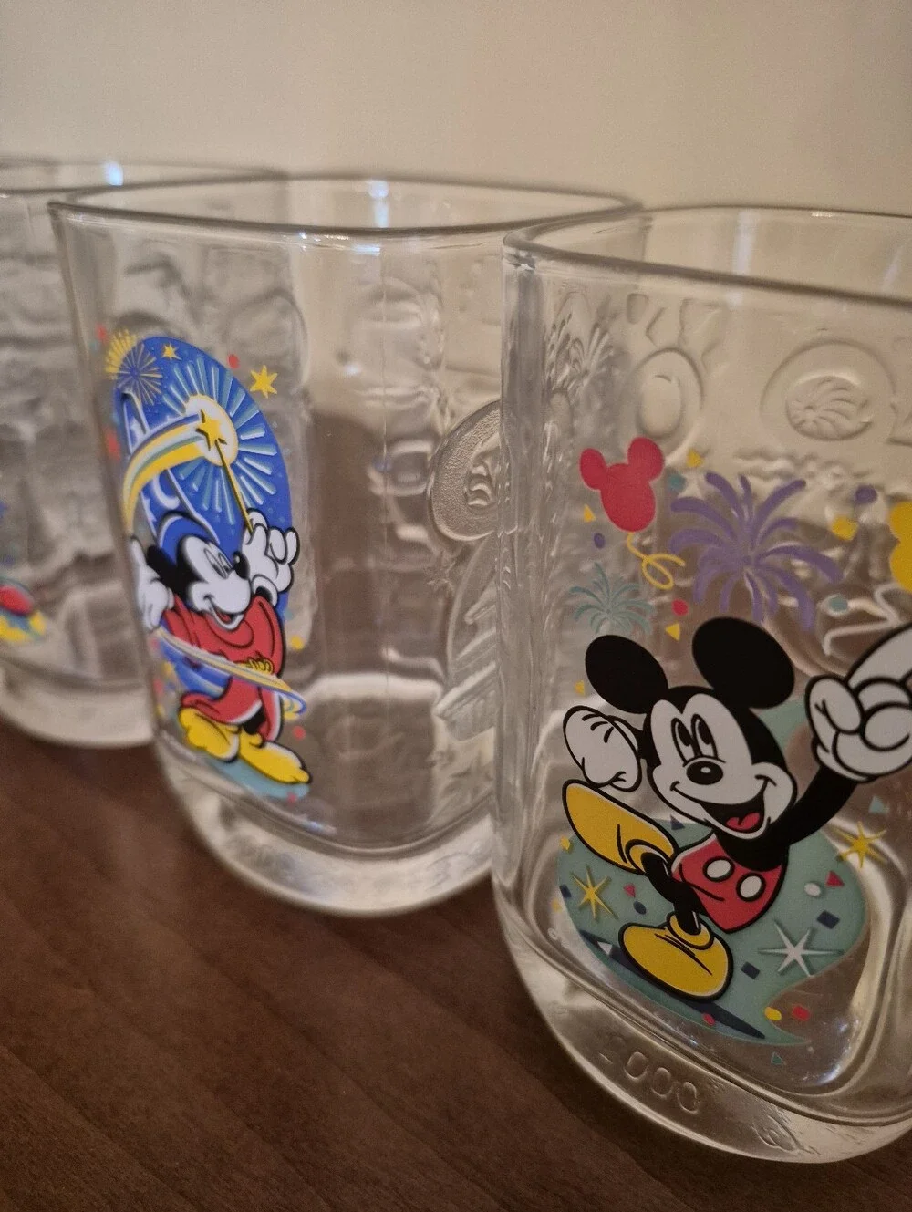 Vintage Mickey Mouse Themed Clear Glass Tumblers -Set of 4 - Colorful Designs